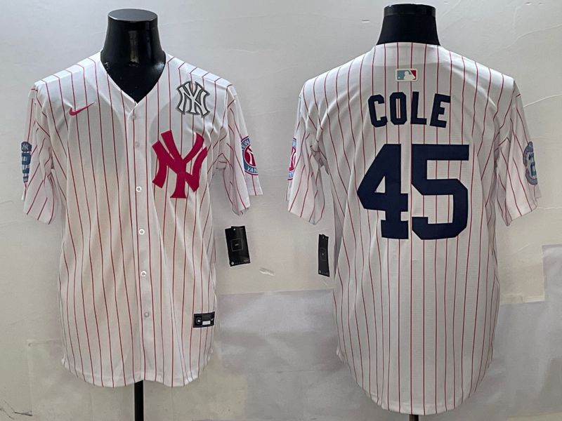 Men New York Yankees #45 Cole White Stripe Jointly Name Nike 2025 MLB Jersey style 6->new york yankees->MLB Jersey